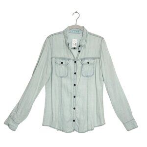 Maurices Women's Lyocell Long Sleeve Button Up Shirt in Lt. Blue - Sz M - New
